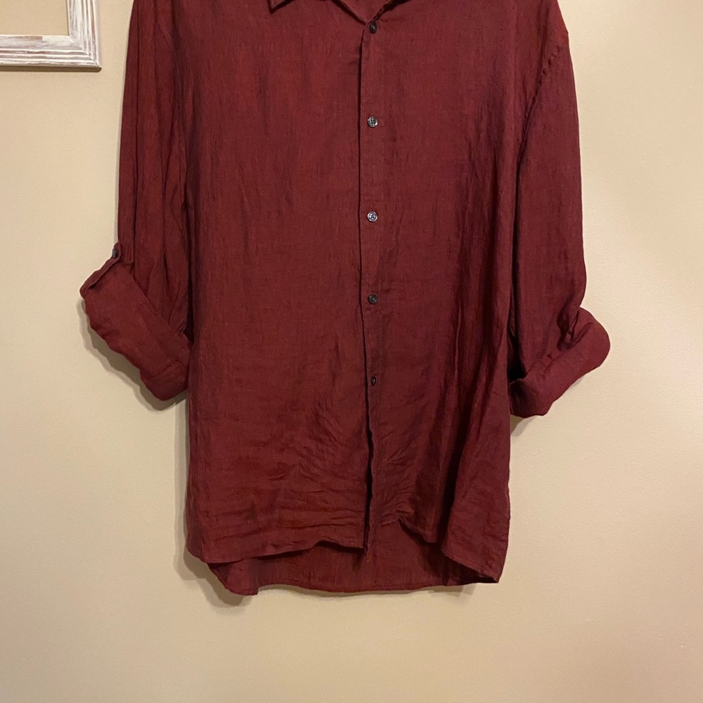 Perry Ellis maroon button up Top xl